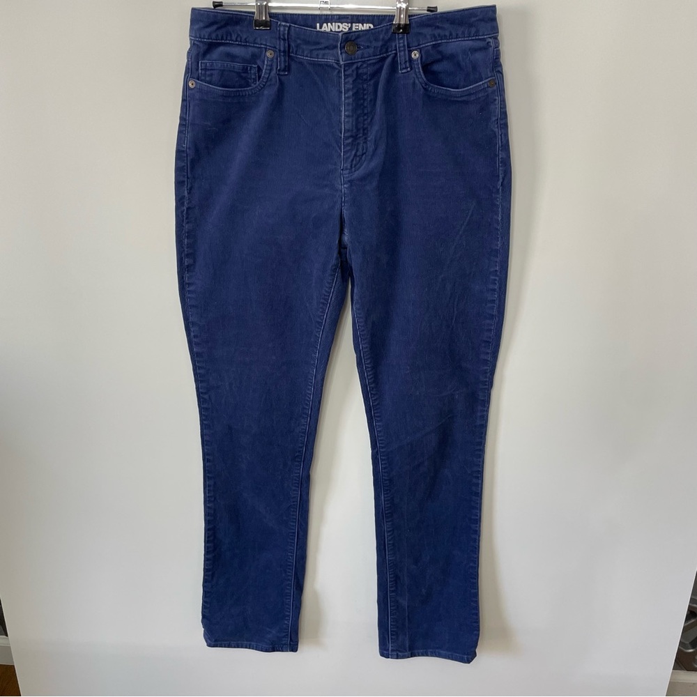 Lands' End Blue Corduroy Mid Rise Straight-Leg Pants Womens 10 Cottagecore